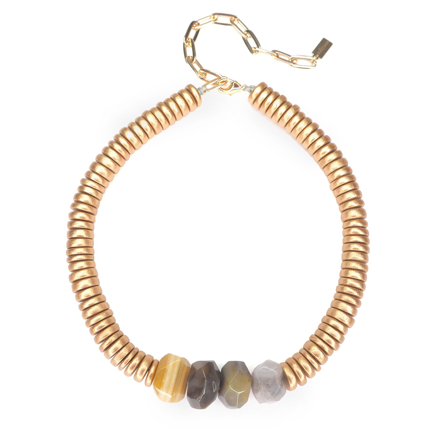 THE LEILA Agate & Gold Wooden Bead Statement Necklace