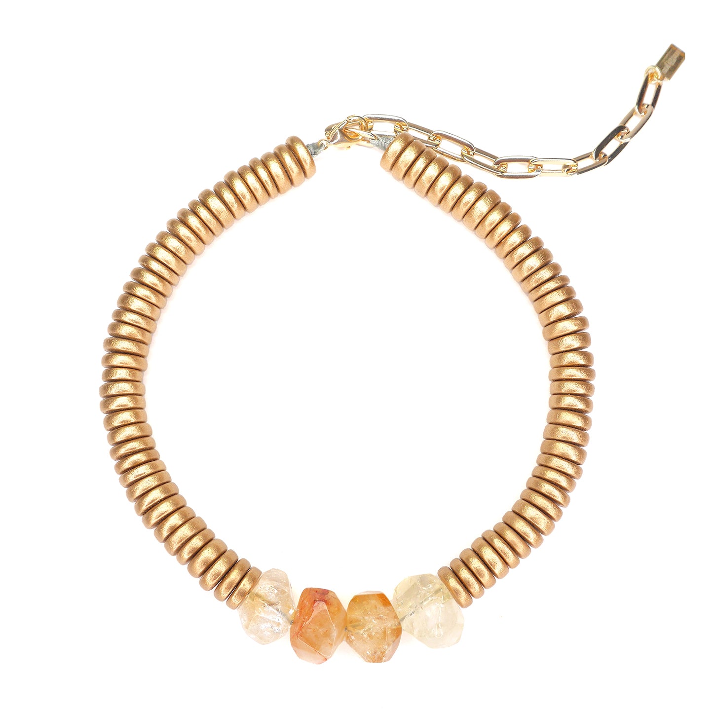 THE LEILA Citrine Quartz & Gold Wooden Bead Statement Necklace