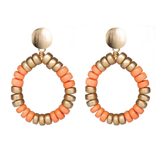 THE HAILEY Orange & Gold Wooden Bead Lightweight Statement Earrings