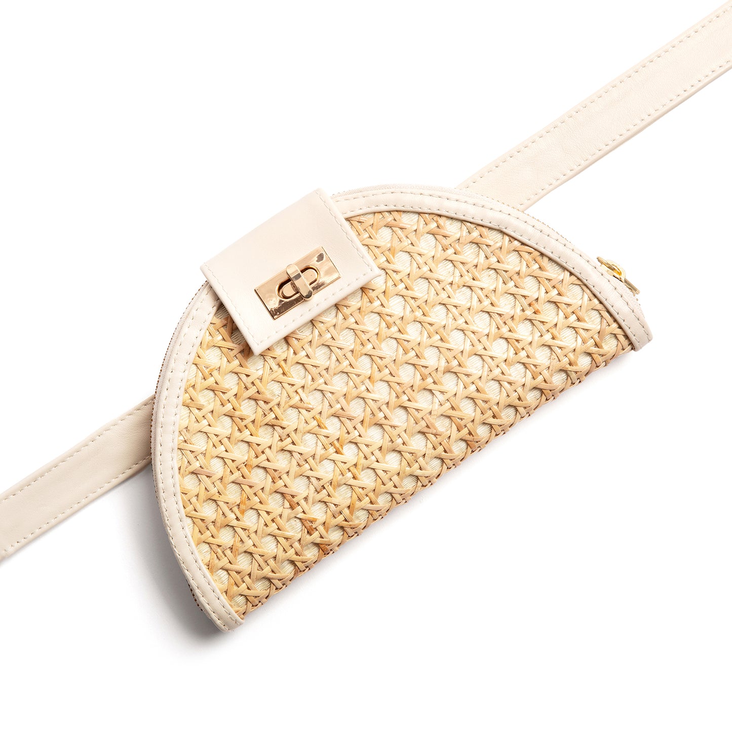 THE HANNAH Cream Leather & Rattan Weave Crossbody & Belt Bag