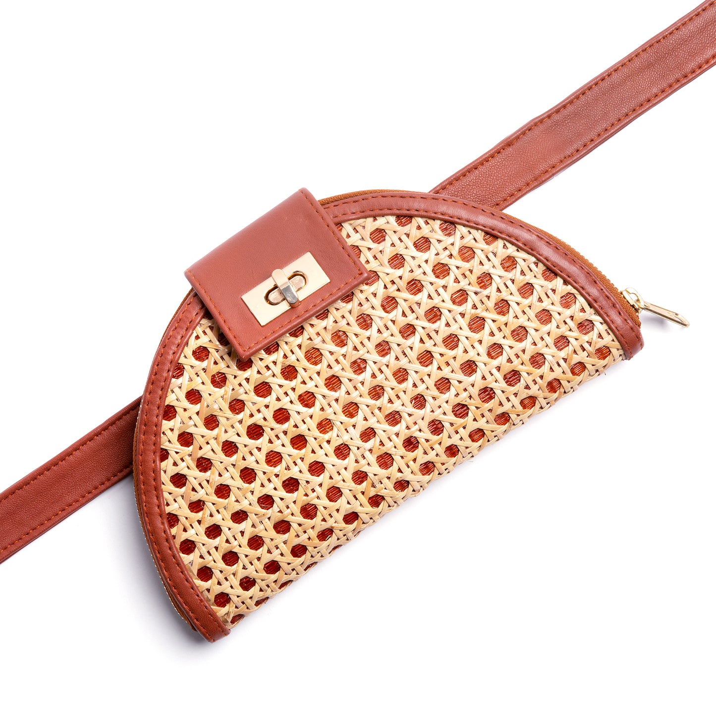 THE HANNAH Tan Leather & Rattan Weave Crossbody & Belt Bag