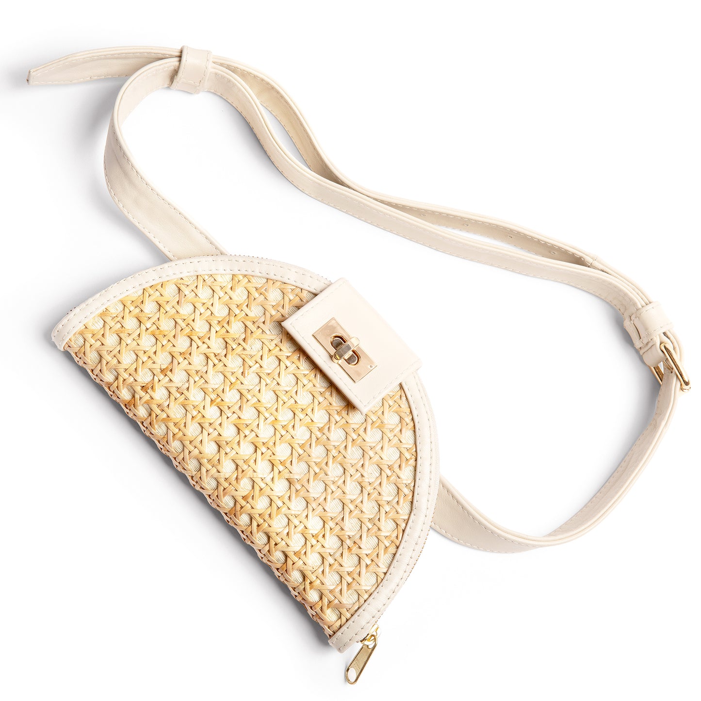 THE HANNAH Cream Leather & Rattan Weave Crossbody & Belt Bag