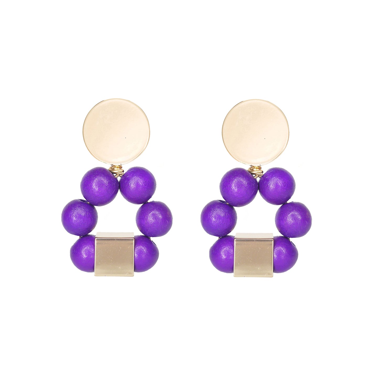 THE JENNA Purple Hand-Crafted Wooden Bead Statement Earrings