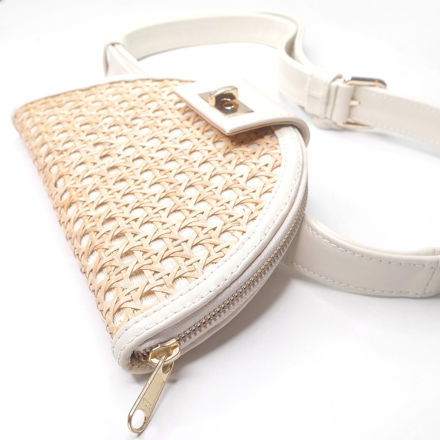 THE HANNAH Cream Leather & Rattan Weave Crossbody & Belt Bag