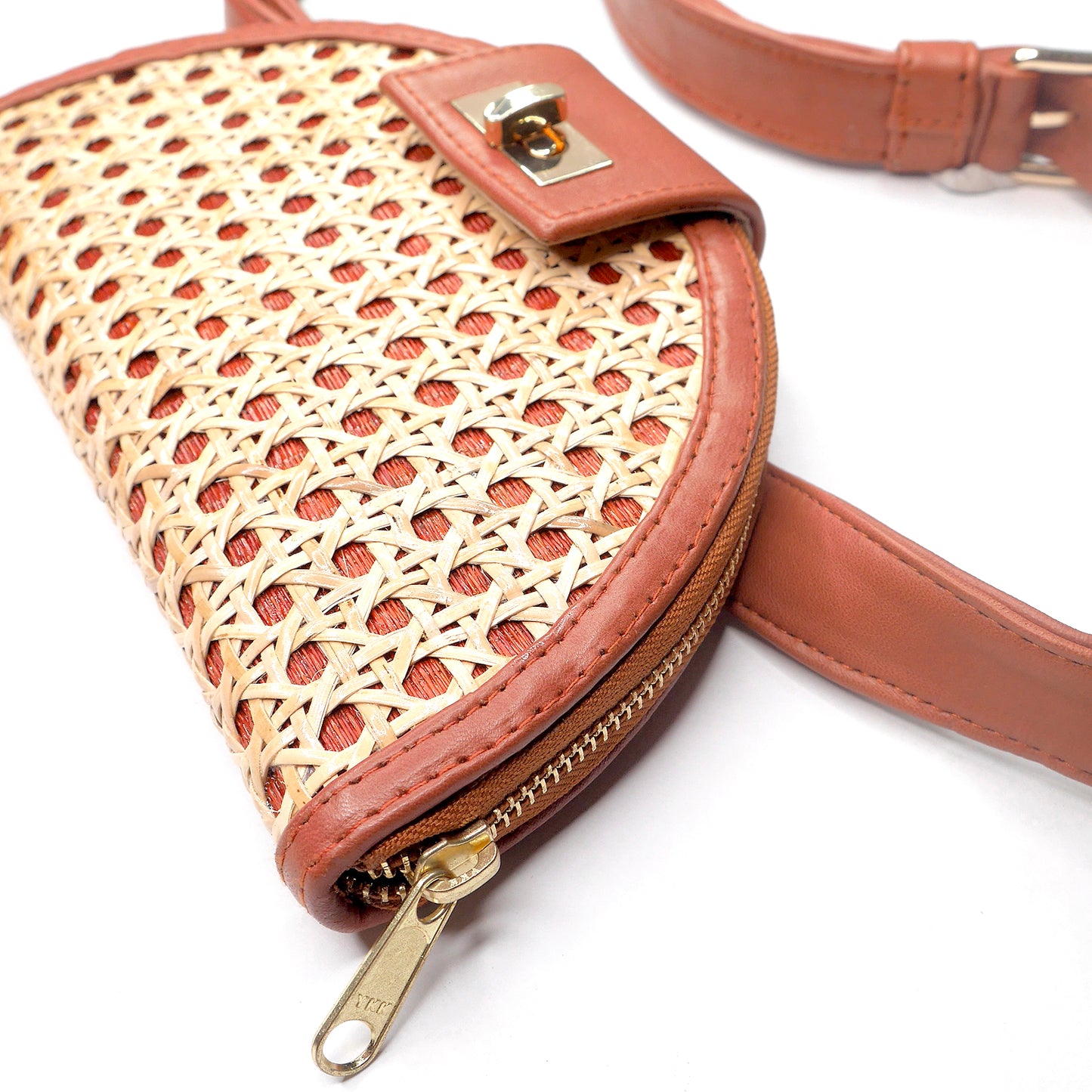 THE HANNAH Tan Leather & Rattan Weave Crossbody & Belt Bag