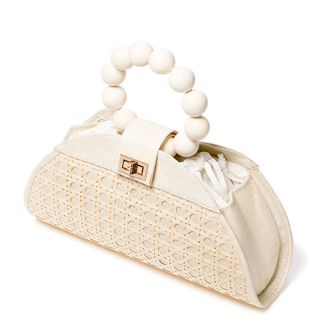 The Isabella White & Cream Rattan Woven Handbag, Soli & Sun